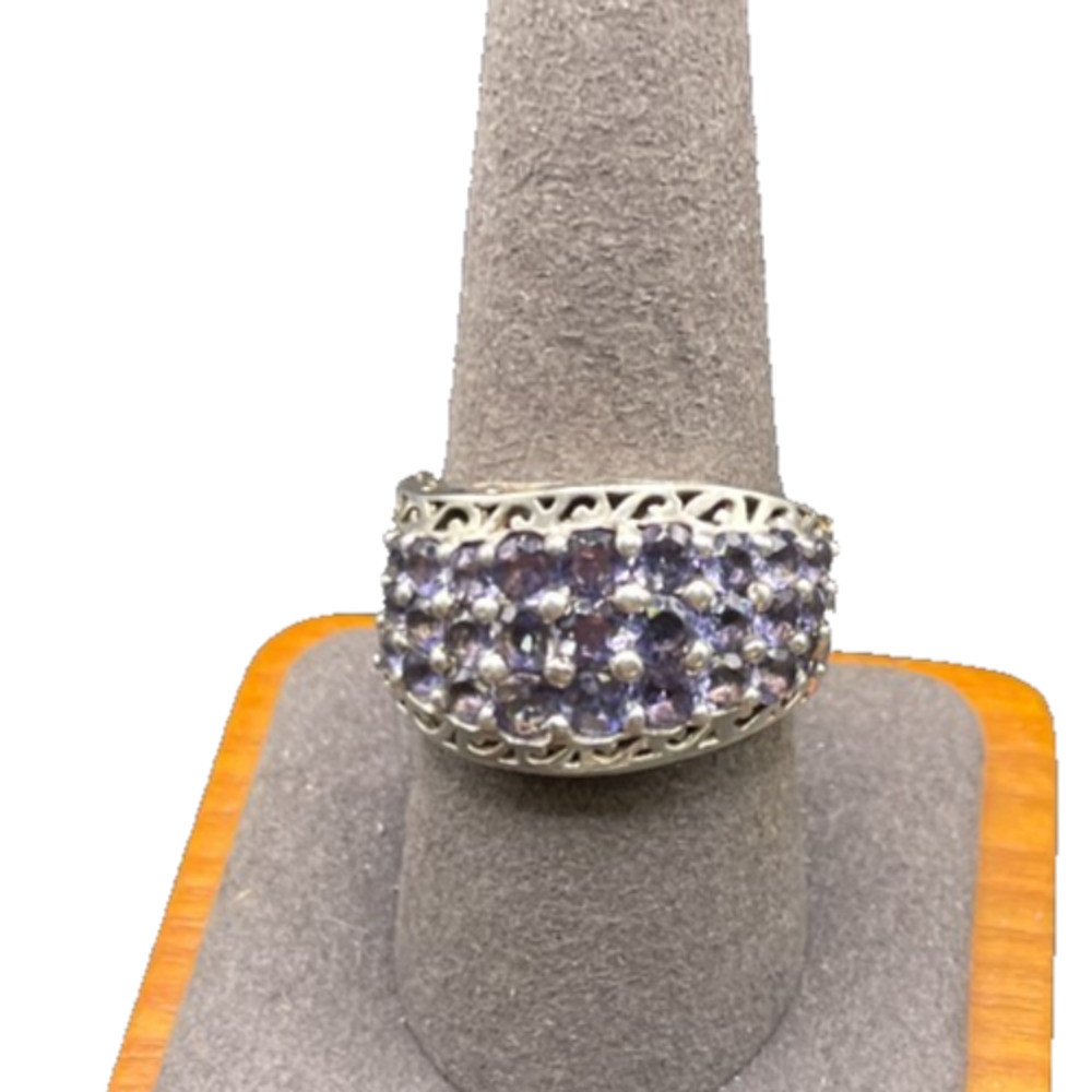 CHUCK CLEMENCY STS 925 Sterling Silver Real Tanzanite Cluster Ring Size 9.25